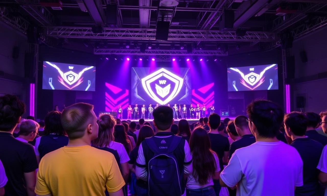 The audience watching a live gaming competition on stage